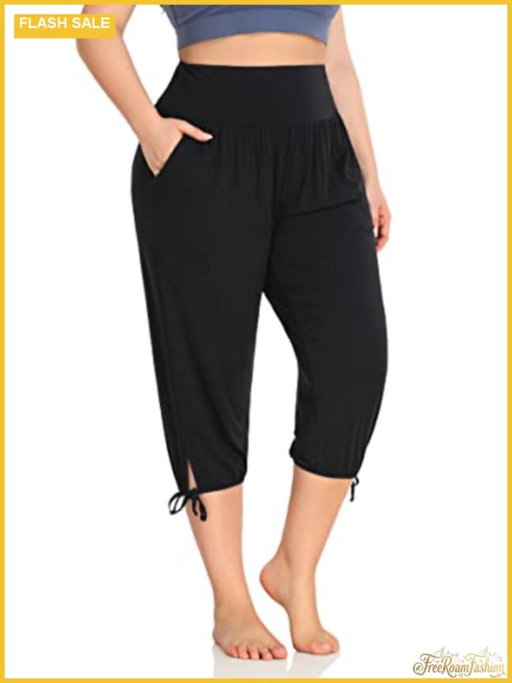 Women's Plus Size Yoga Capri Lounge Pants with Pockets
